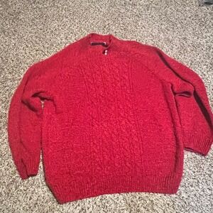 Karen Scott Red Speckled Black Cable Knit Pearl Button Sweater Petite Large